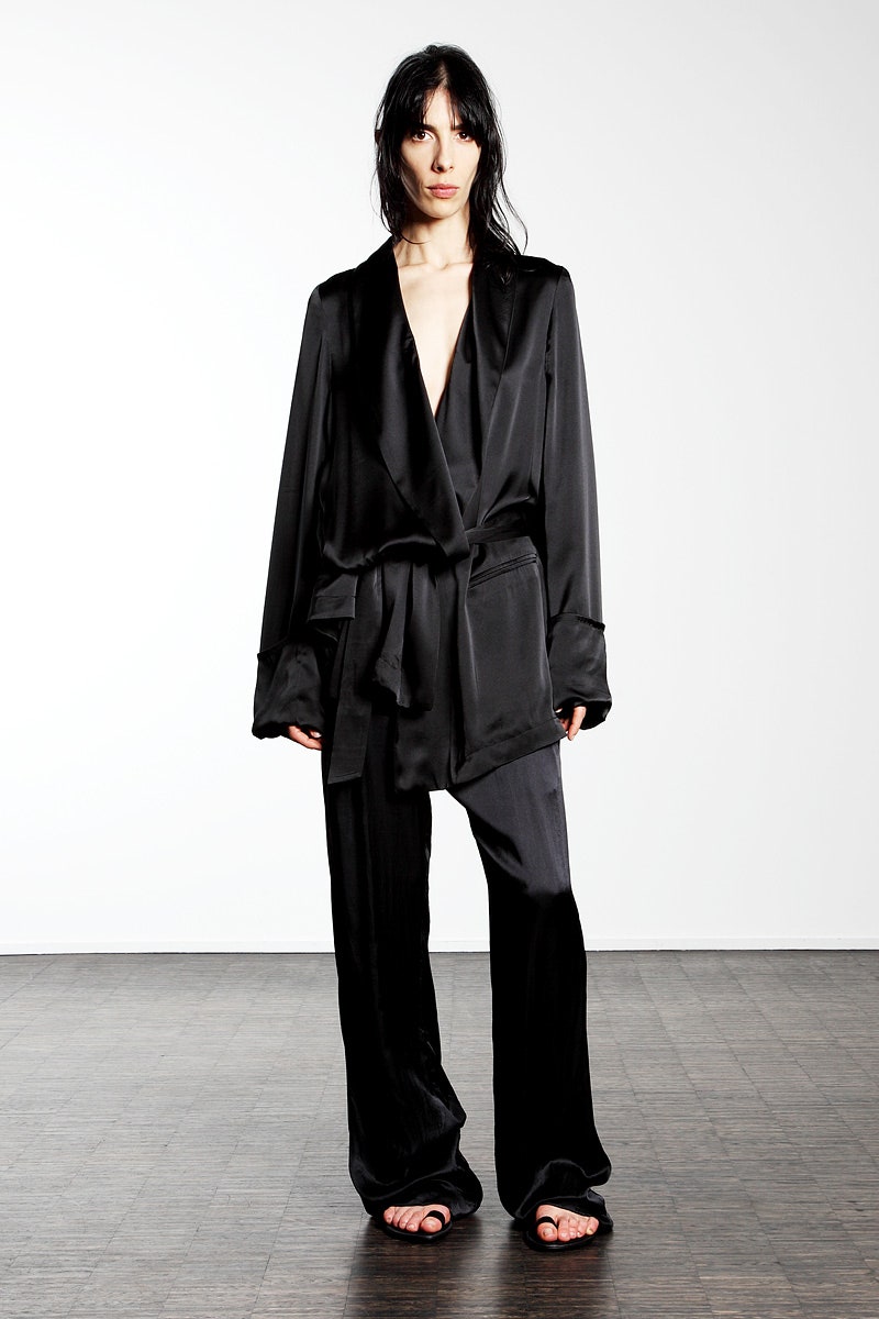 black silk relaxed blazer and pants
