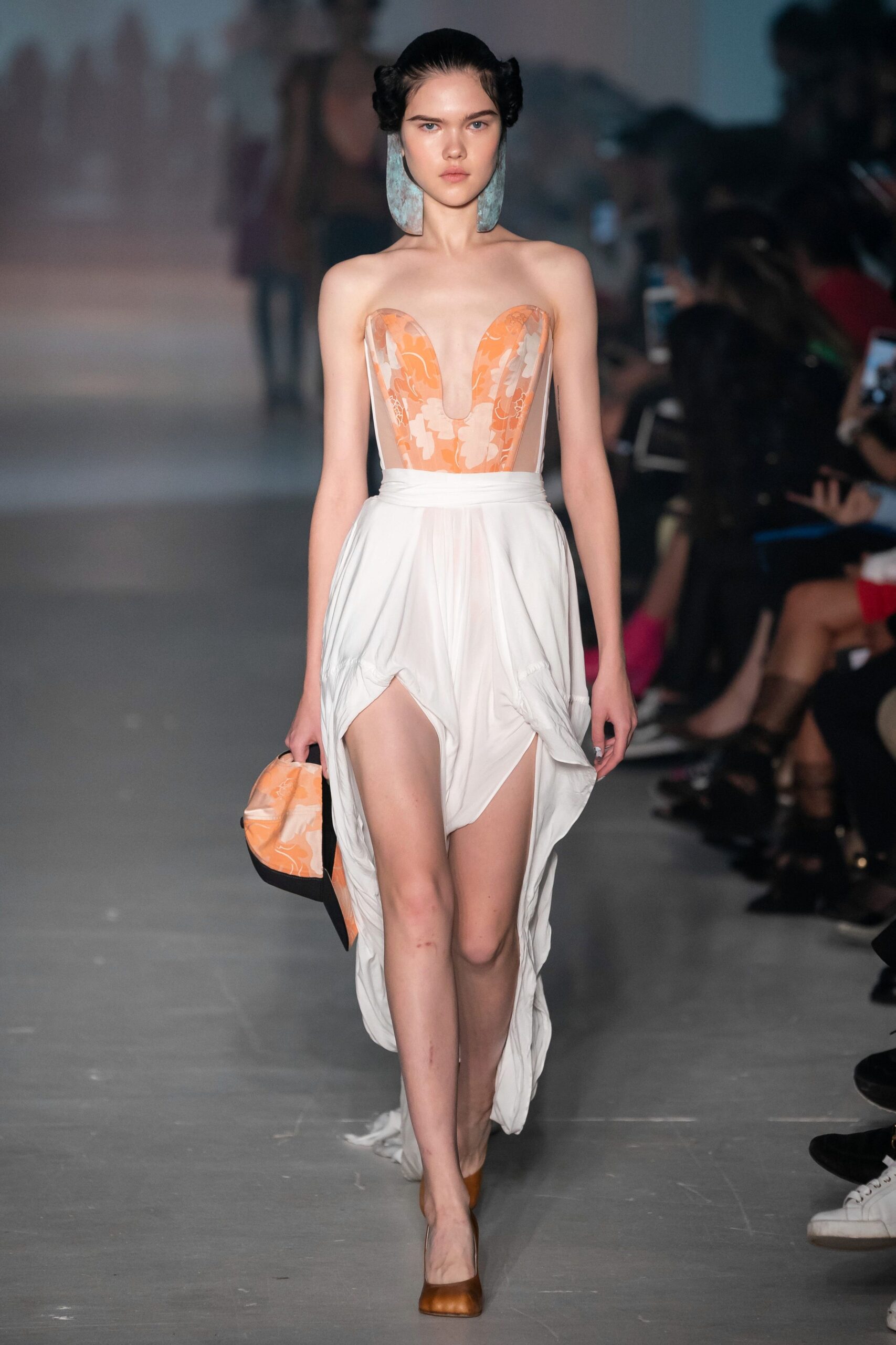 white silk strapless gown