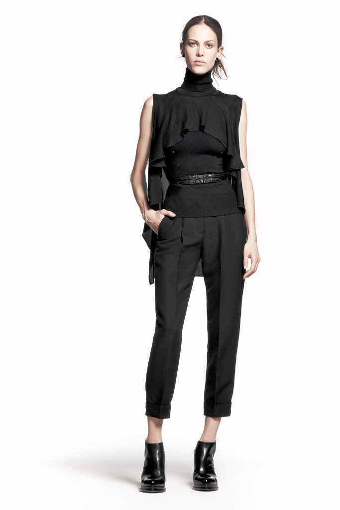 black cotton tailored straight-leg cropped pants