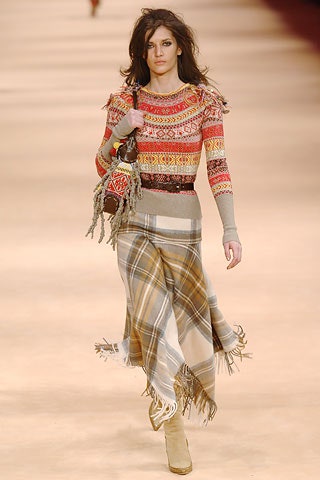 fitted printed top with plaid skirt