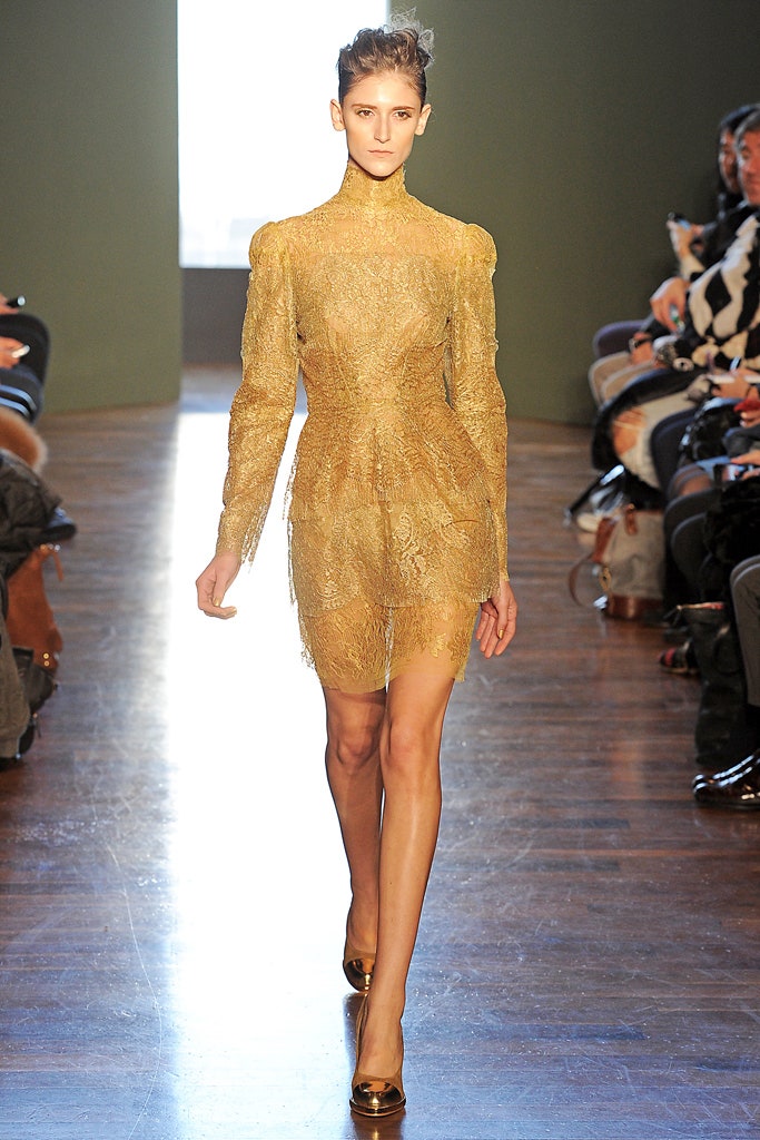 fitted gold lace mini dress