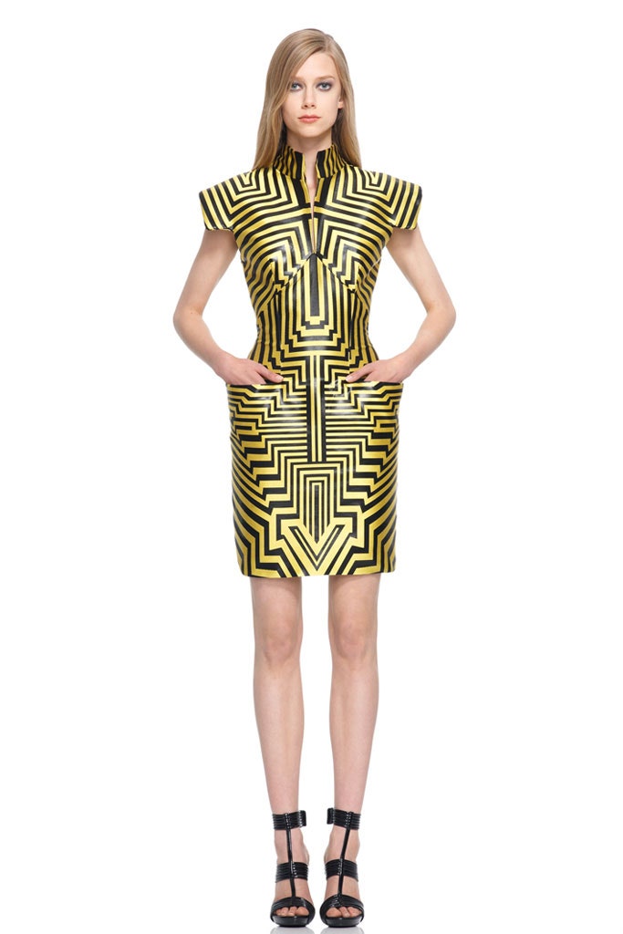 yellow and black printed mini dress