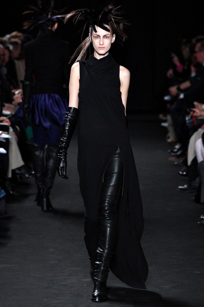 black fitted dress with leather pants