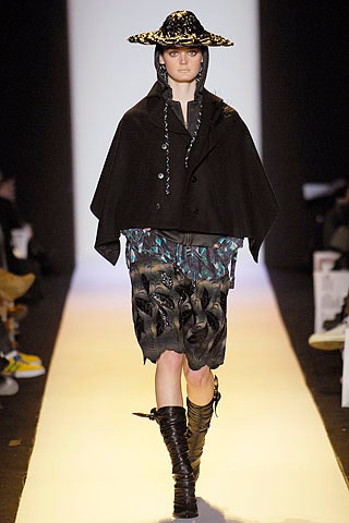 black wool cape with multi skirt