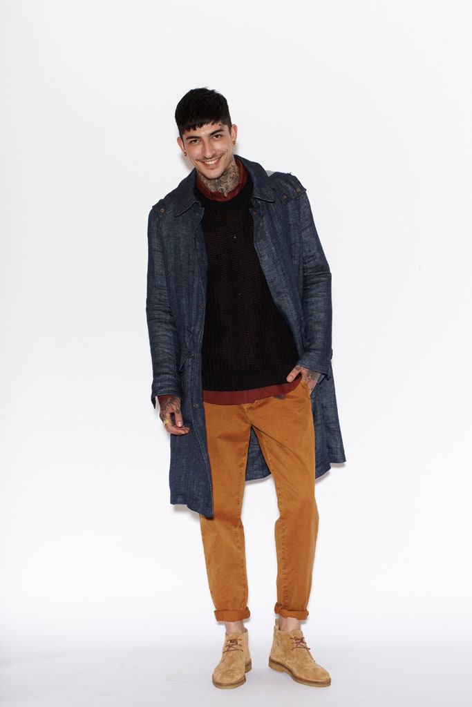 orange cotton tailored straight-leg pants