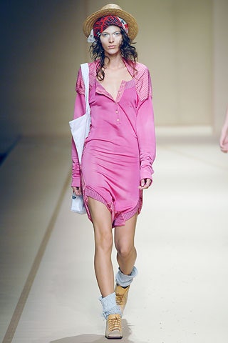 pink cotton long-sleeve v-neck fitted buttoned short dress