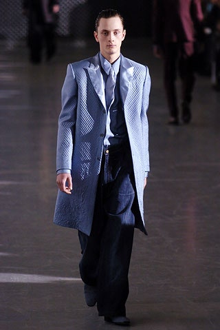blue coat with denim pants