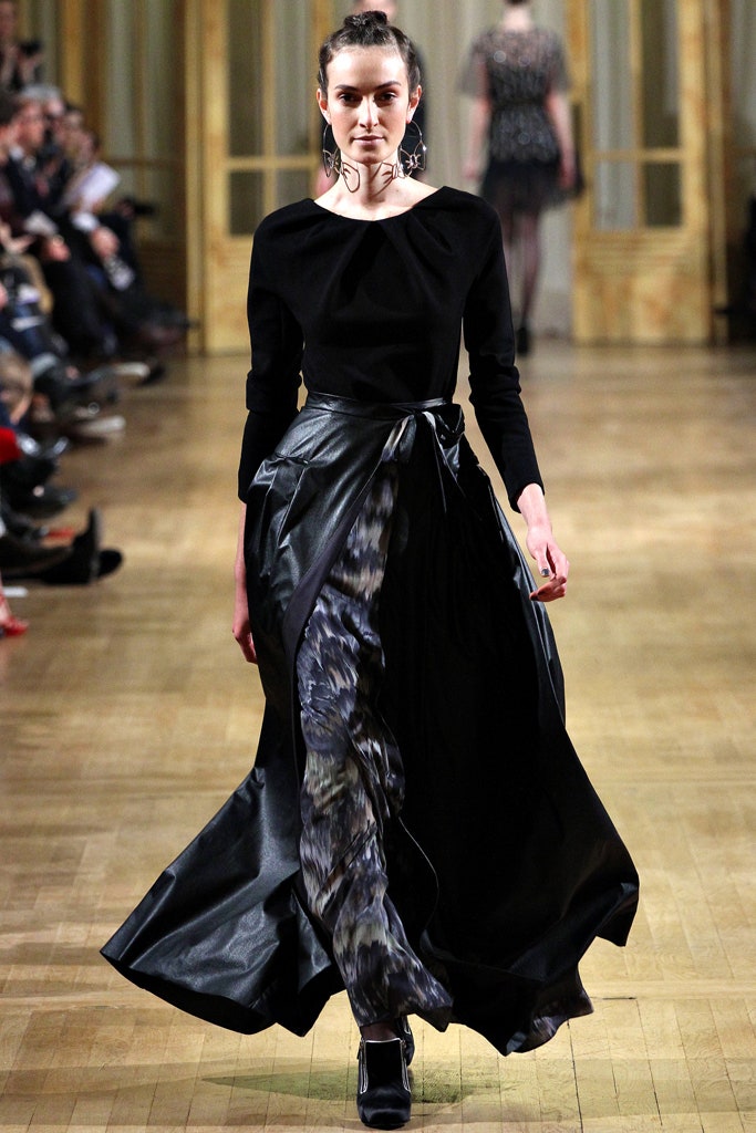 black silk leather draped maxi dress