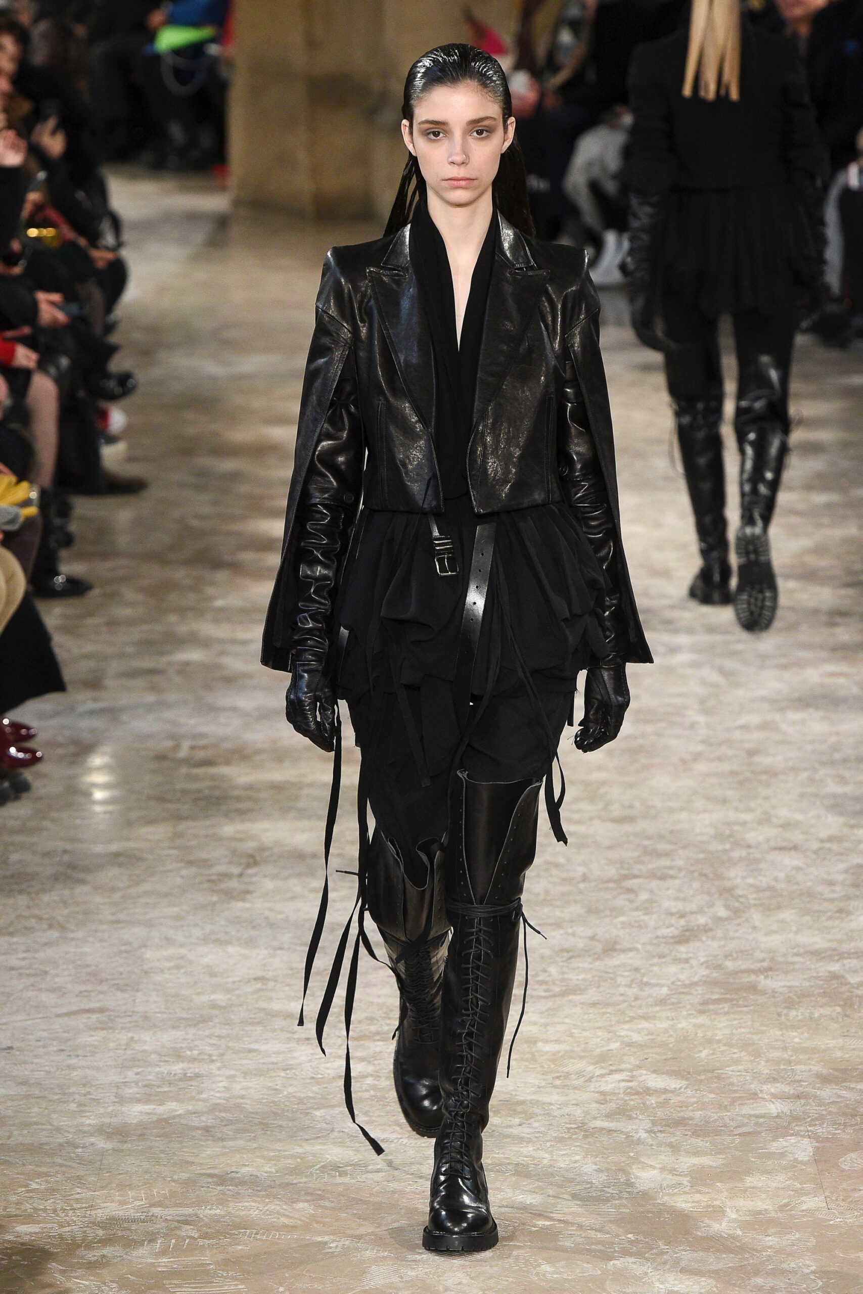 black leather jacket and dress