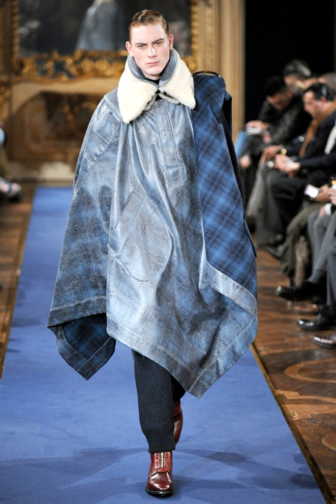 blue denim poncho with black pants