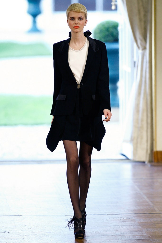 black tailored blazer with asymmetric skirt