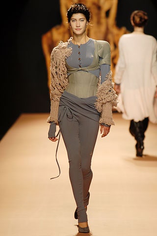 gray fitted top with beige sweater