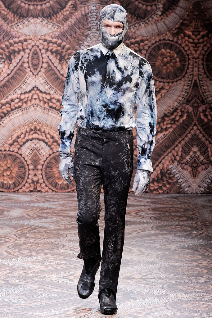 fitted black and blue printed shirt