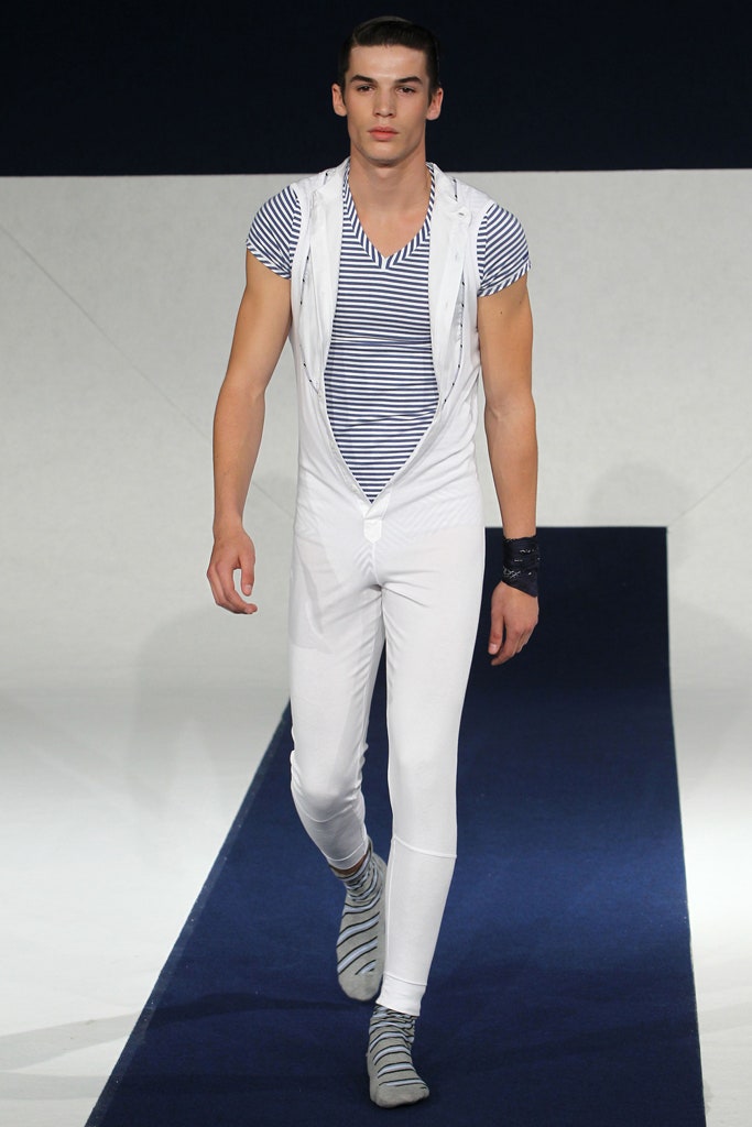 white fitted jumpsuit with striped t-shirt