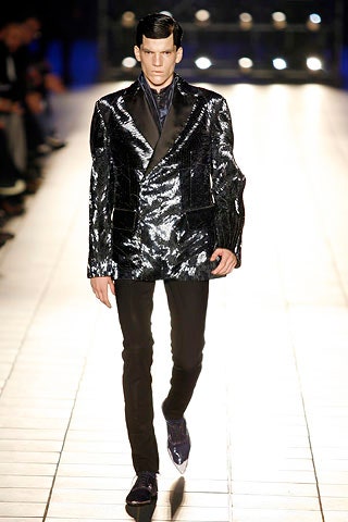 black sequin long-sleeve collared tailored buttoned embellished blazer