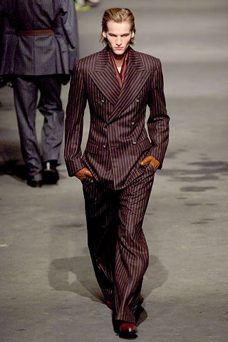 brown and gray striped suit