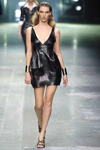 fitted black leather mini dress