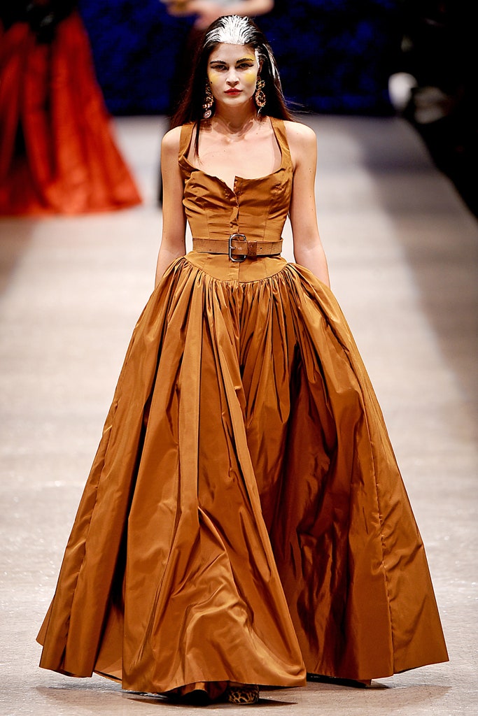 brown silk sleeveless gown