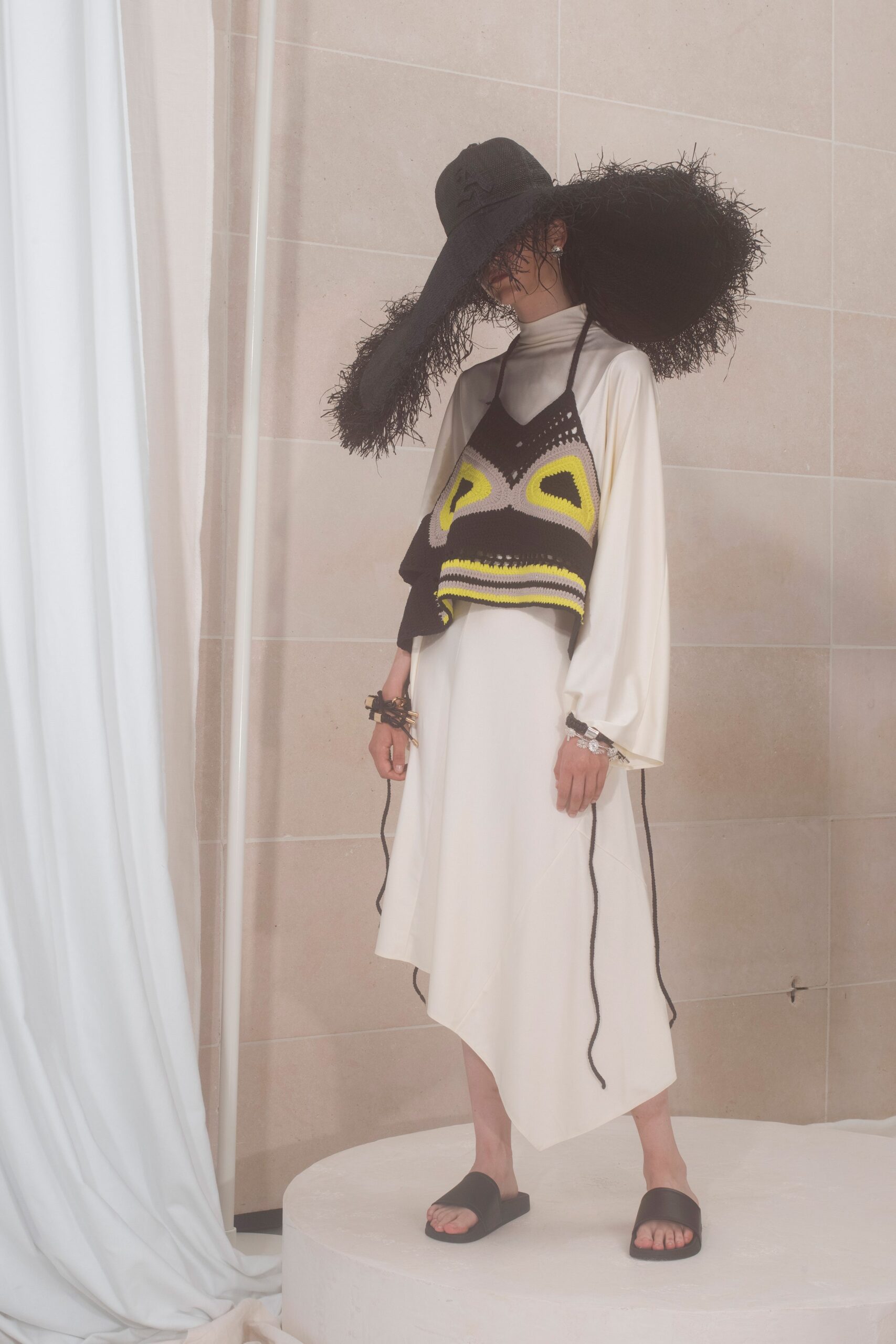 white relaxed midi dress with black top