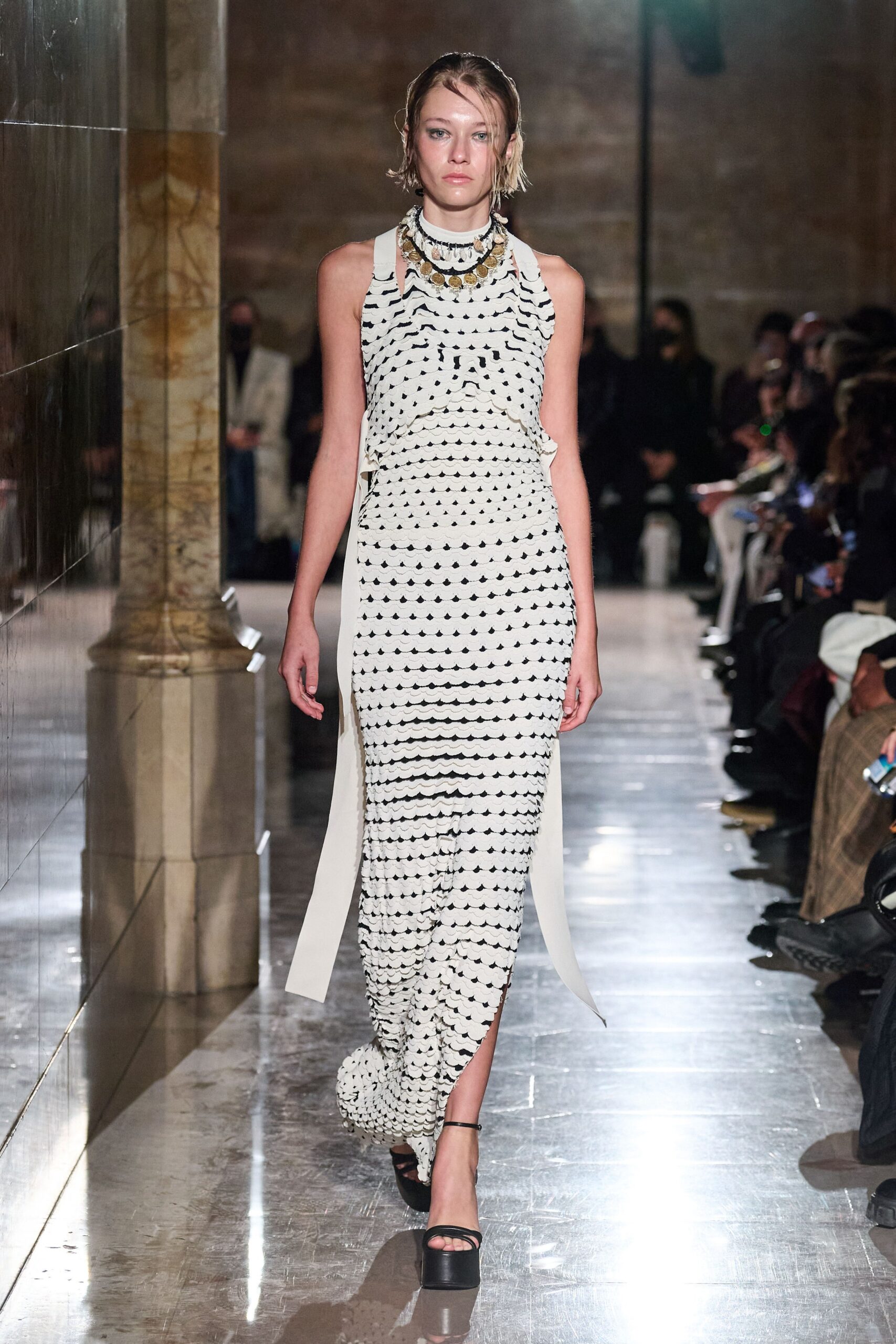 white and black polka-dot maxi dress