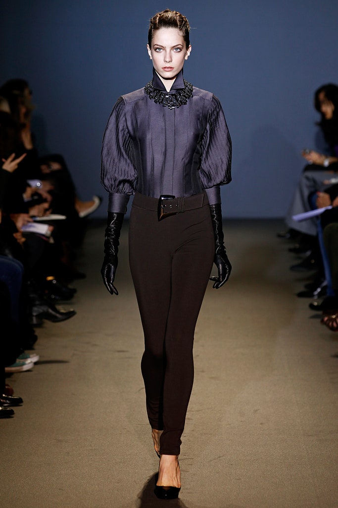 black silk blouse with fitted pants