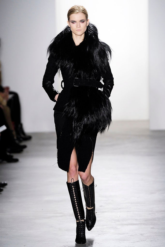 black wool long-sleeve v-neck fitted belted layered dress