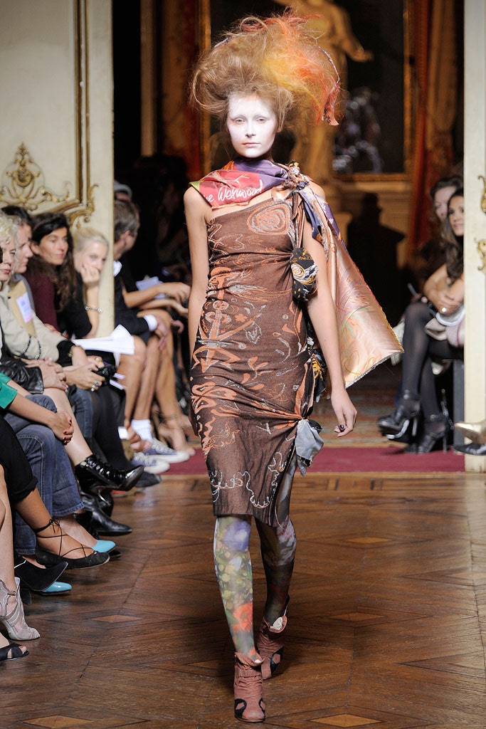 brown multi printed dress with scarf