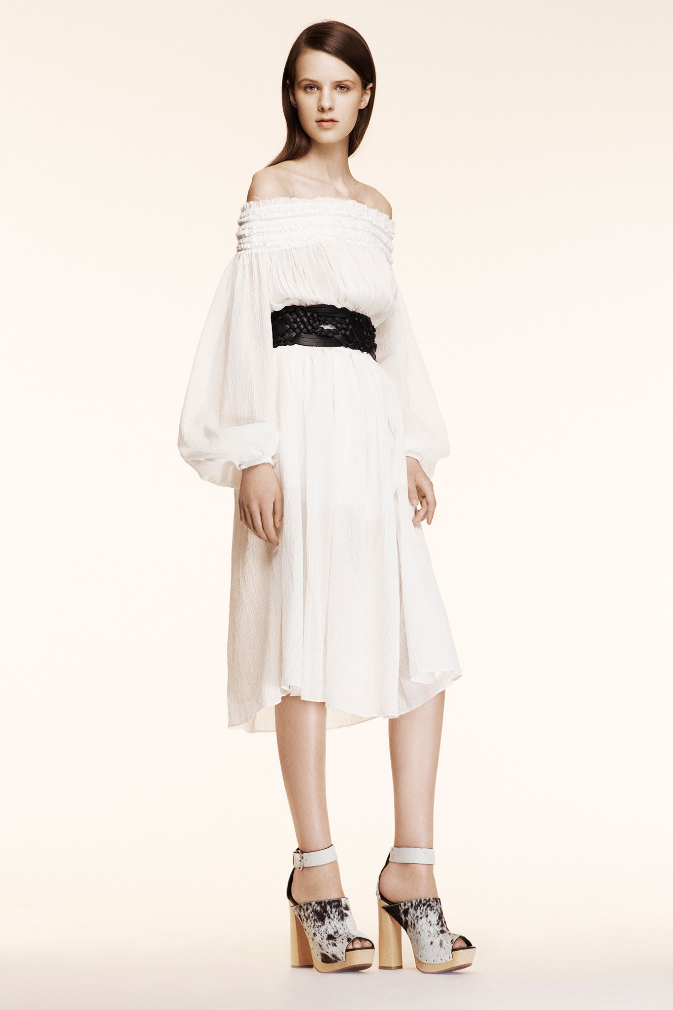 white off-shoulder midi dress