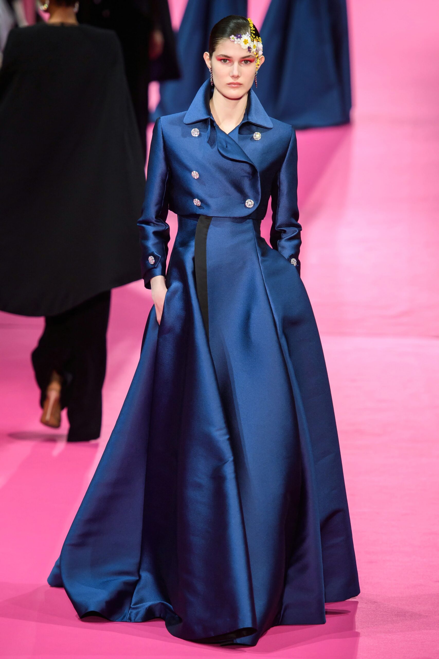 blue silk fitted gown