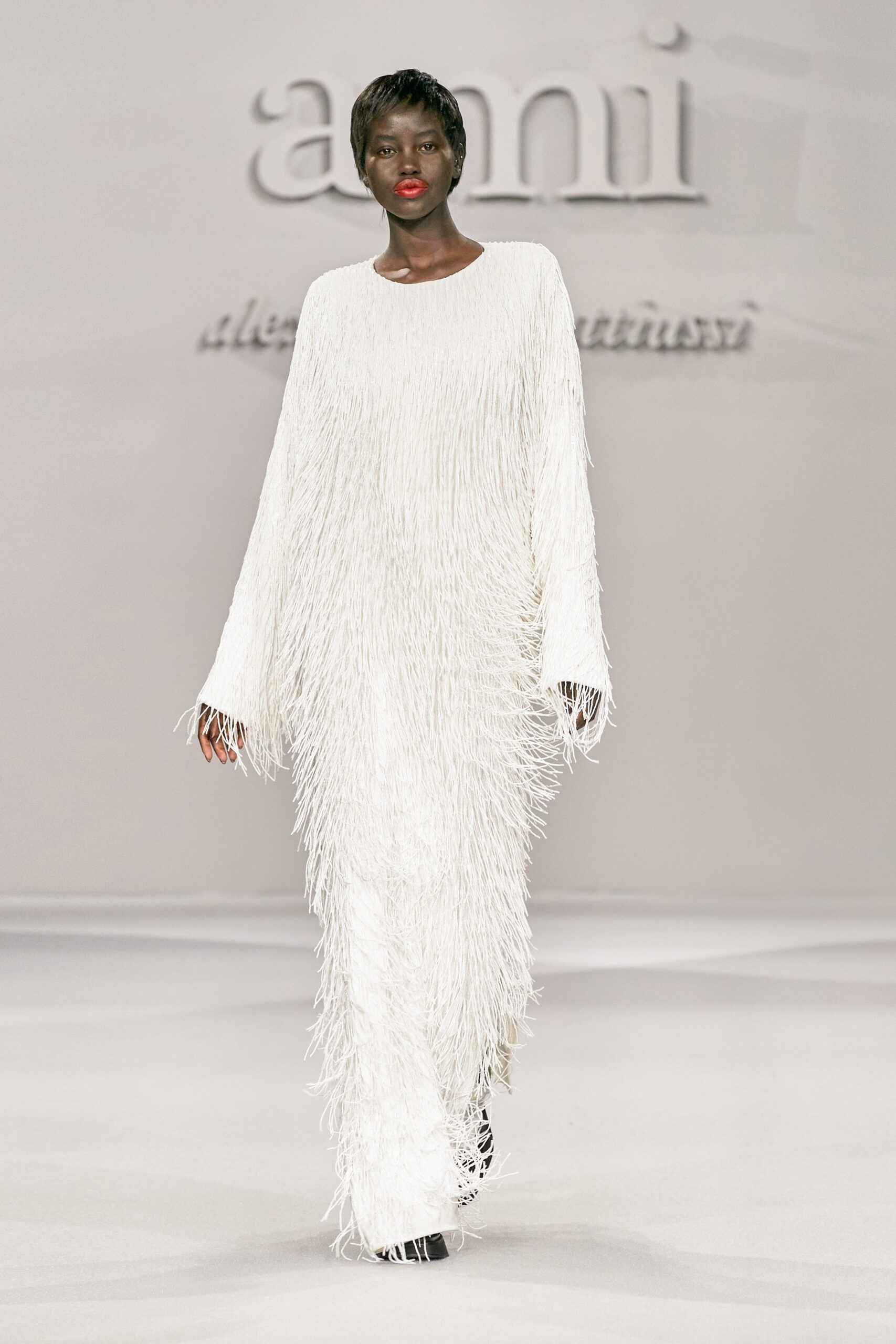 white relaxed fringed dress