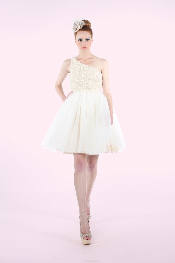ivory pleated one-shoulder dress