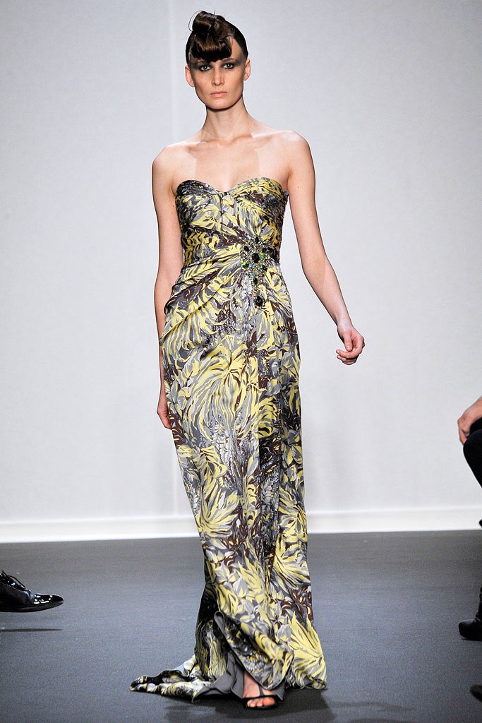 yellow green gray silk gown