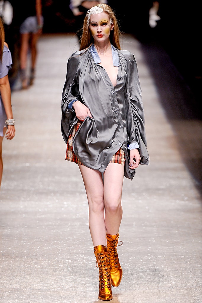 gray silk long-sleeve collared relaxed buttoned shiny shirt