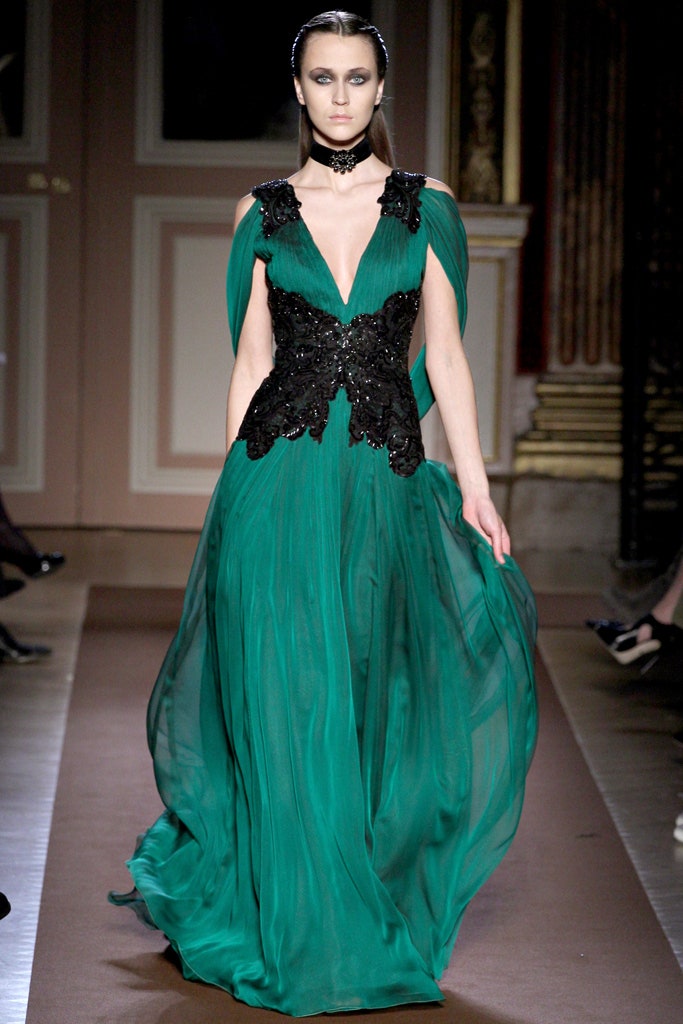 green silk sleeveless gown