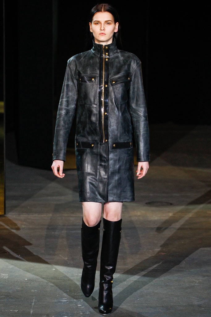 black leather fitted dress and boots