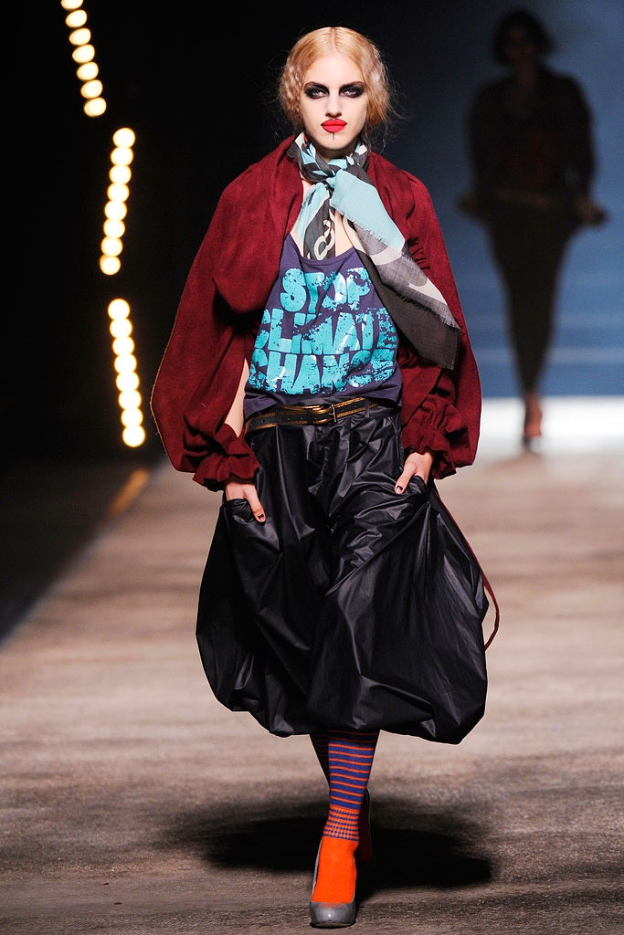 blue printed top with red jacket