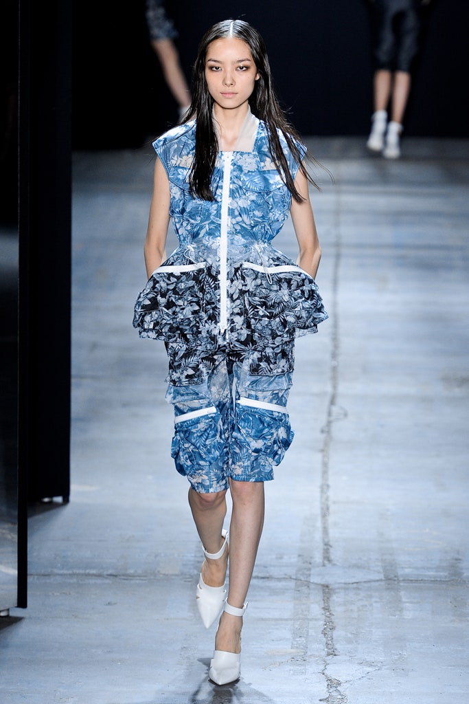 blue and white printed romper