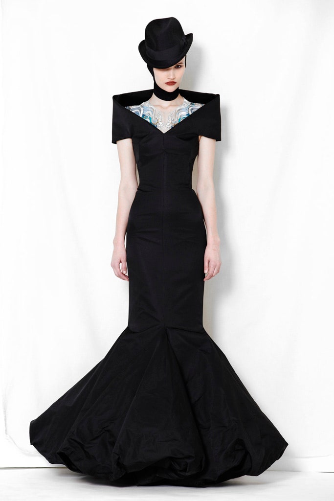 black cotton short-sleeve v-neck fitted flared maxi gown