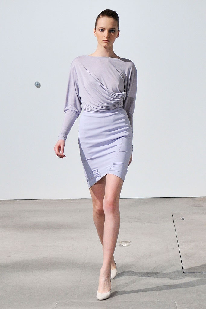 lavender fitted long-sleeve dress