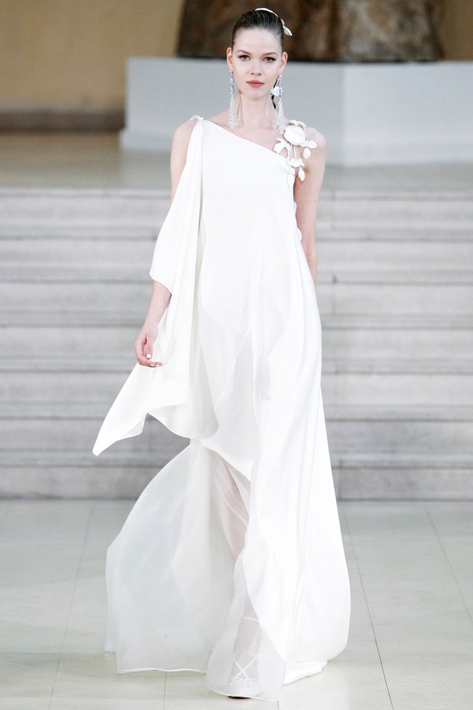 white chiffon asymmetric gown