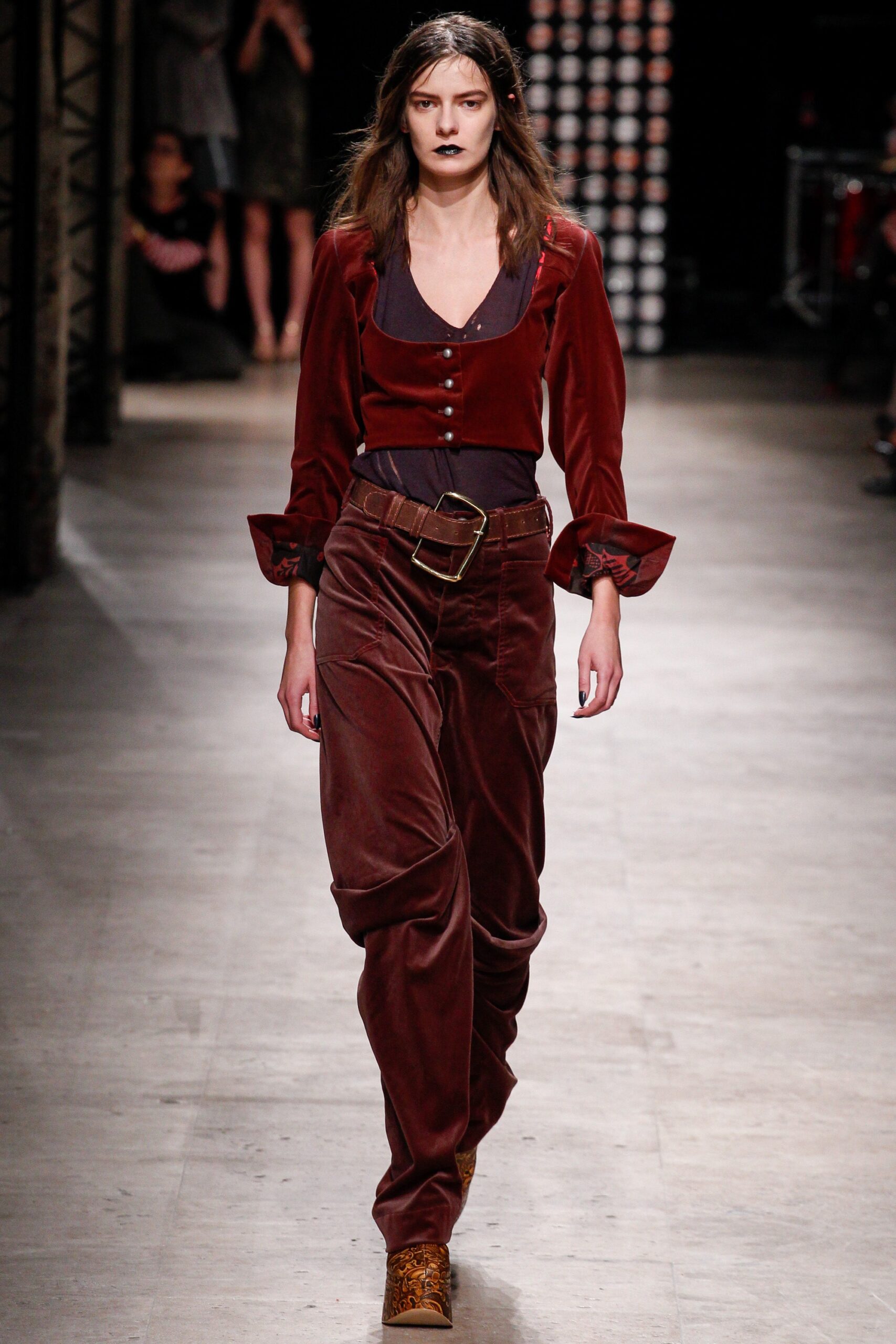 red velvet long-sleeve collared fitted buttoned shirt