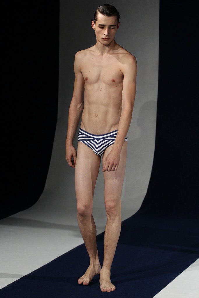 blue and white striped swimsuit