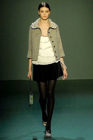 gray tweed jacket with ruffled top