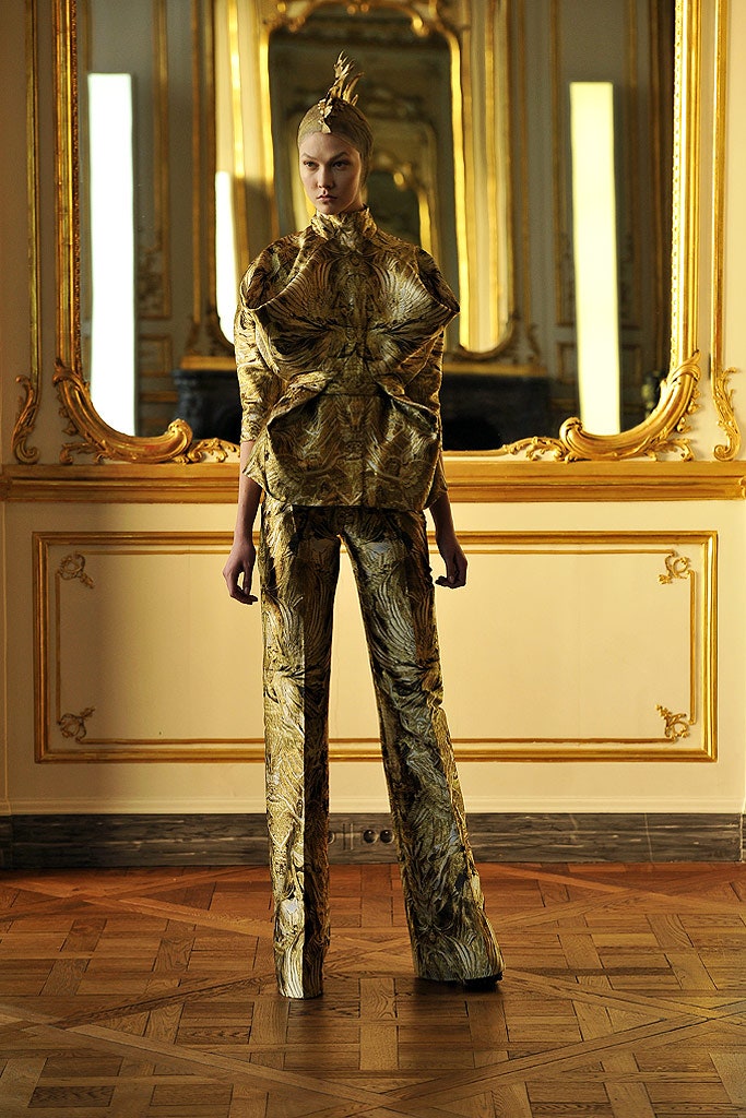 gold silk fitted top and pants