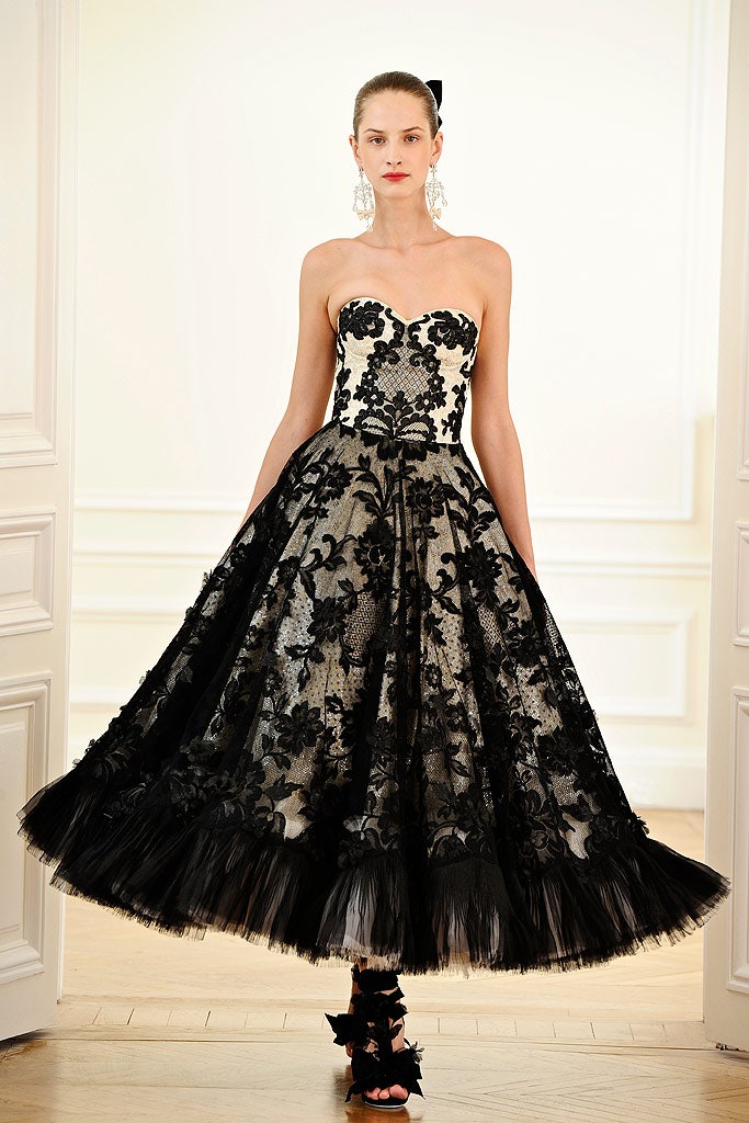 black and white strapless gown