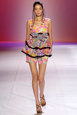 multi-colored ruffled top and shorts