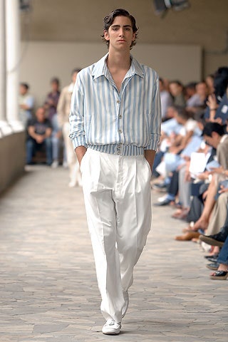 blue cotton long-sleeve collared relaxed striped shirt
