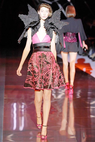 pink and black flared dress