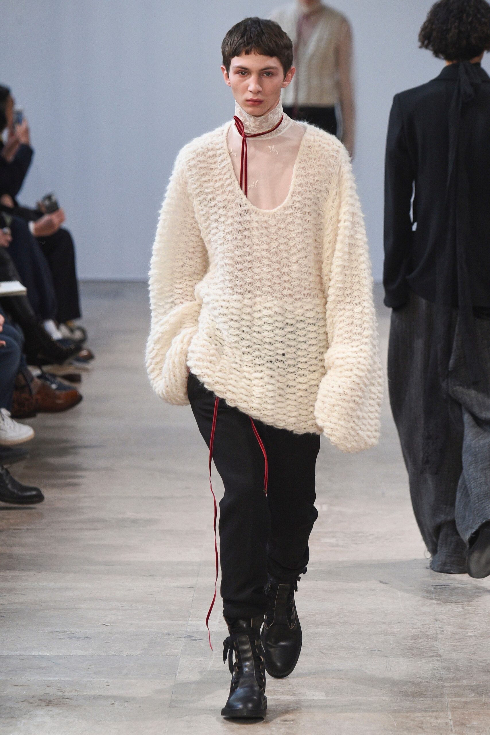 white wool sleeveless v-neck oversized textured sweater