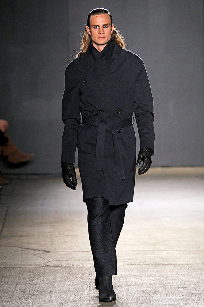black tailored coat with gloves
